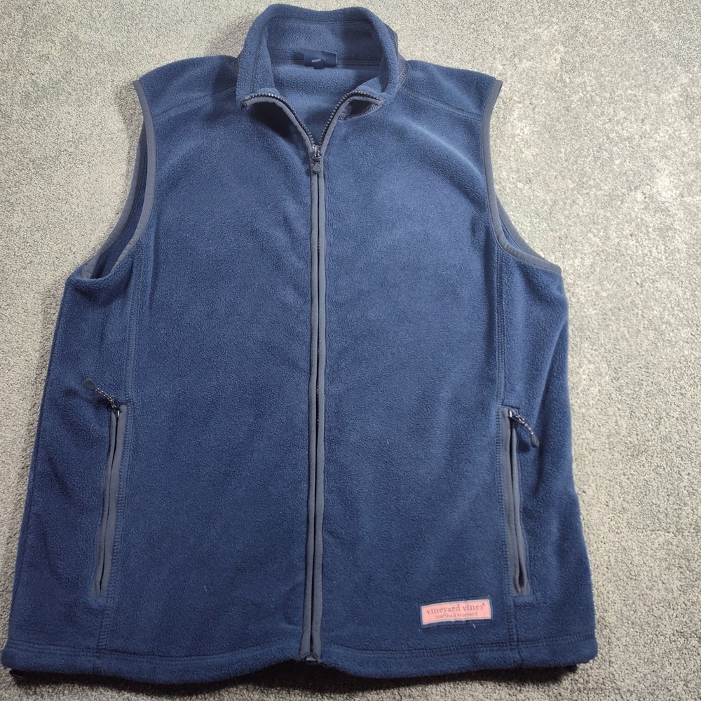 Vineyard Vines Mens S Fleece Vest Blue Full Zip Sleeveless Pockets Preppy Soft